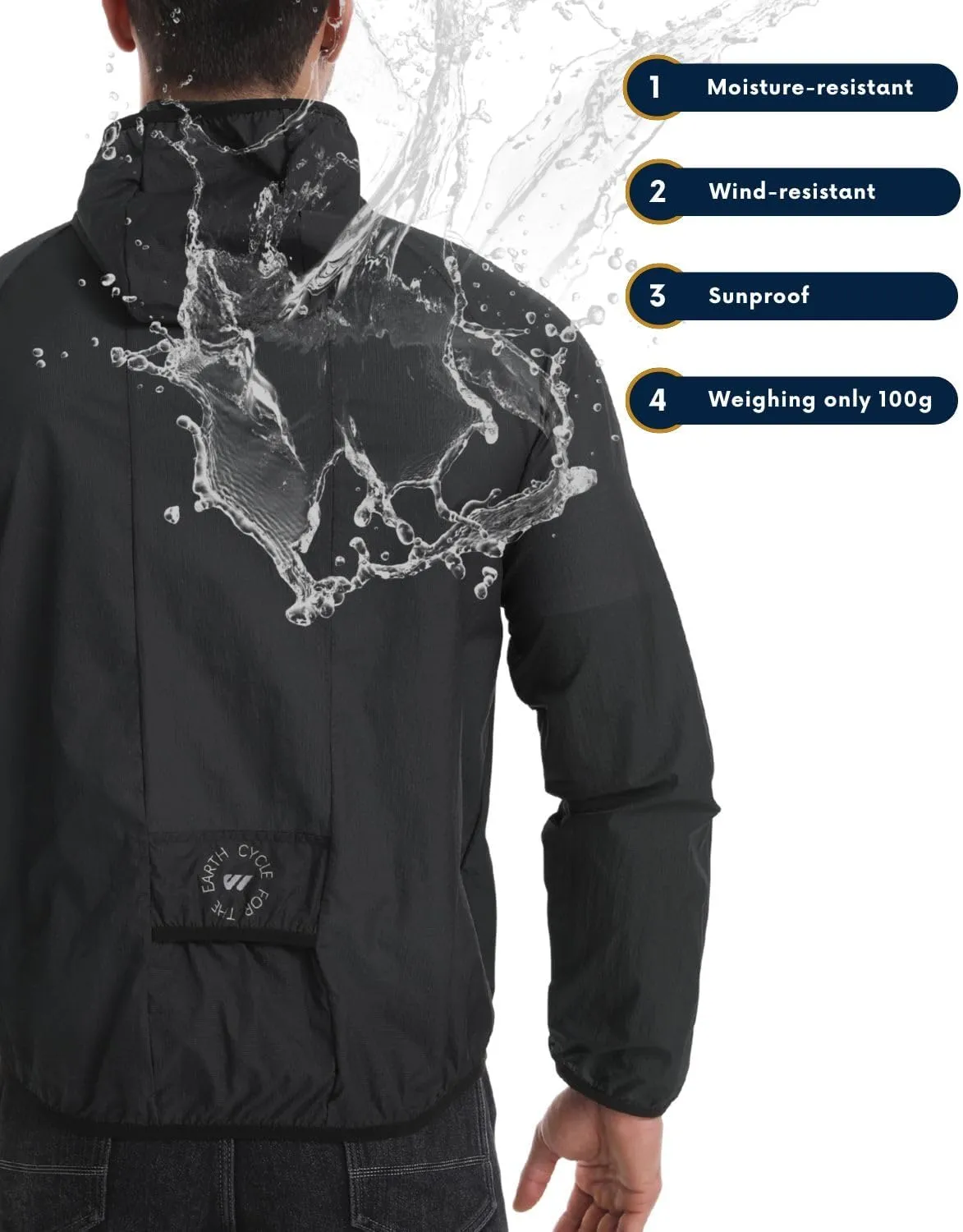 Wulibike Mens Windbreaker Jackets Lightweight men's cycling jacket with Hood Unisex Packable Golf Running Wind Breaker Jacket