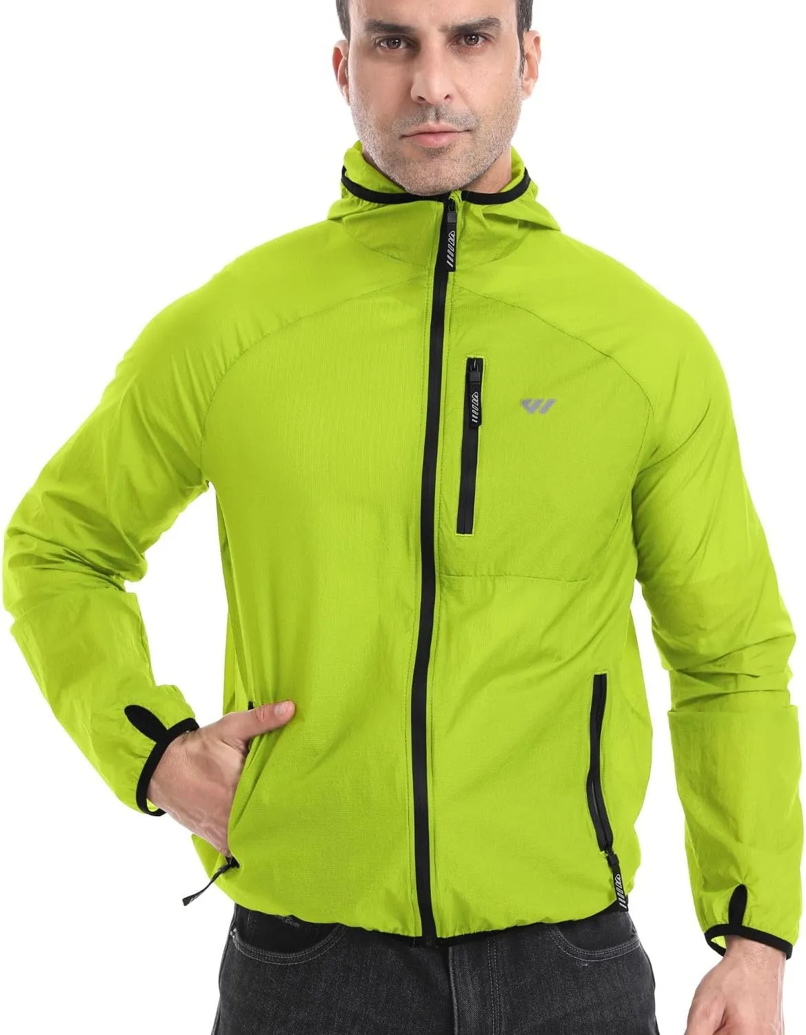 Wulibike Mens Windbreaker Jackets Lightweight men's cycling jacket with Hood Unisex Packable Golf Running Wind Breaker Jacket