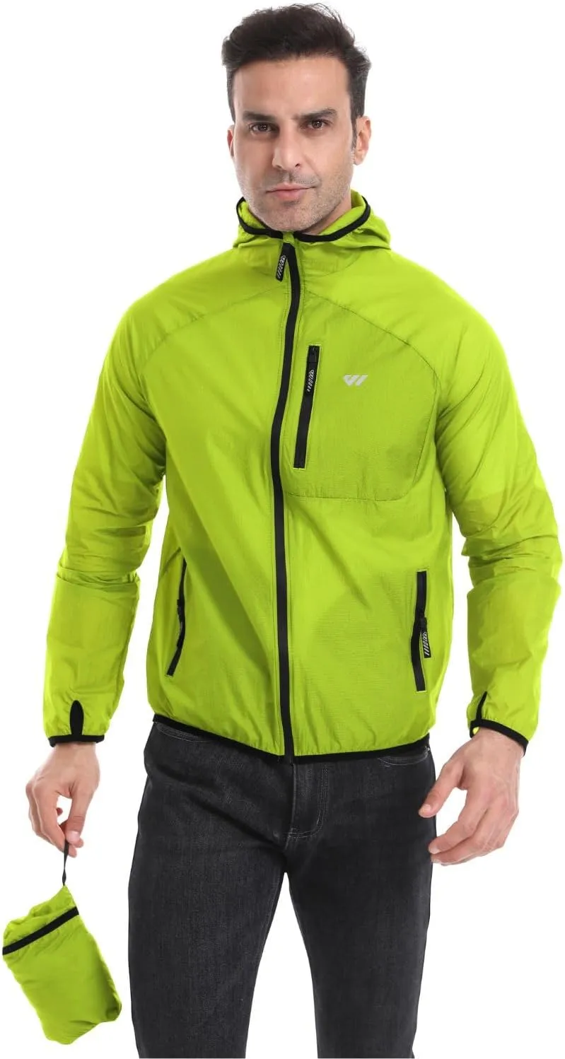 Wulibike Mens Windbreaker Jackets Lightweight men's cycling jacket with Hood Unisex Packable Golf Running Wind Breaker Jacket