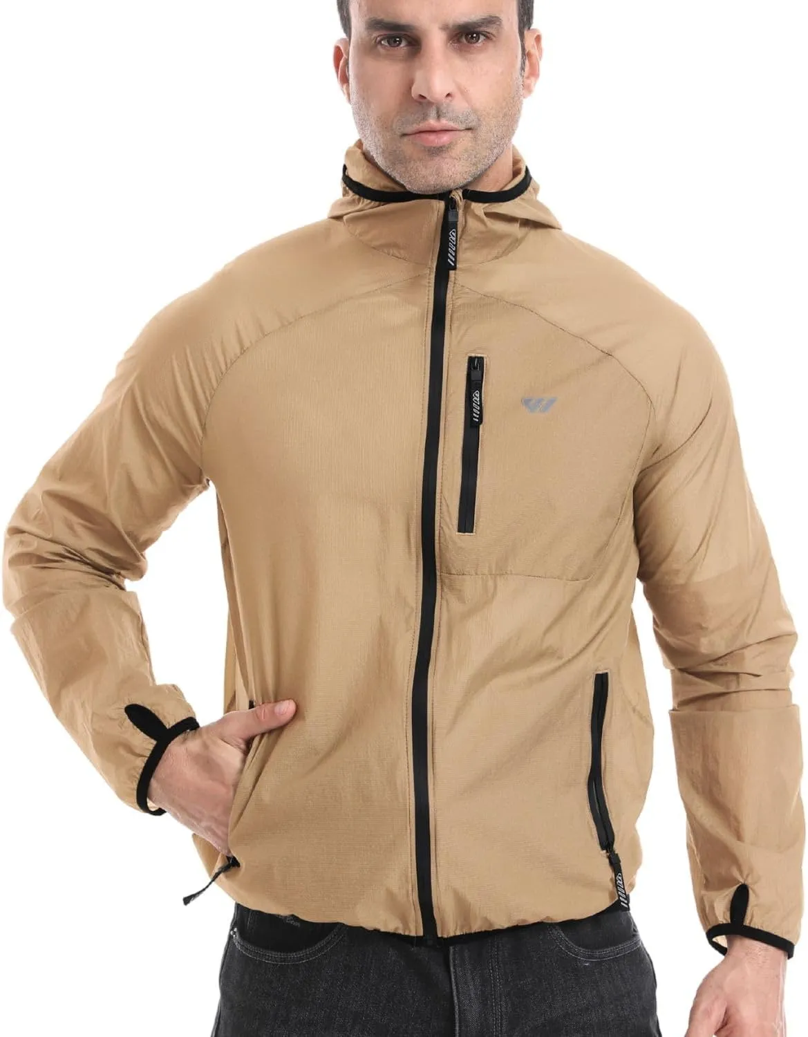 Wulibike Mens Windbreaker Jackets Lightweight men's cycling jacket with Hood Unisex Packable Golf Running Wind Breaker Jacket