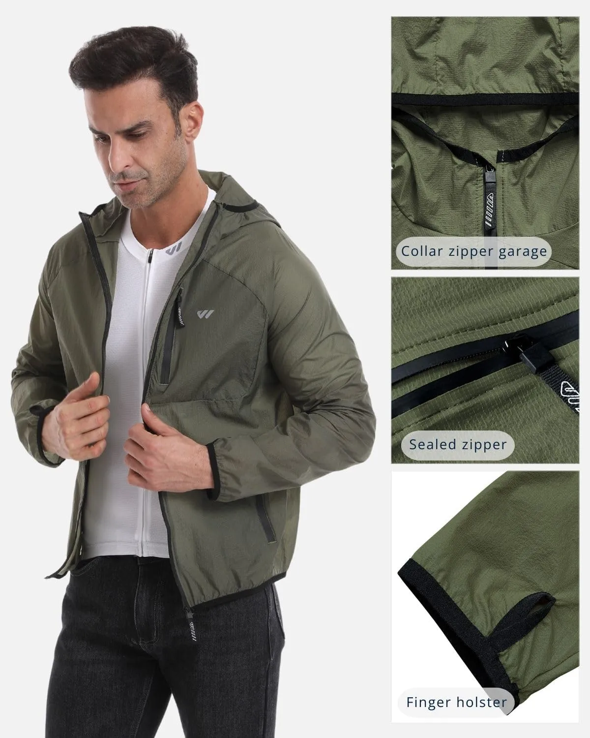 Wulibike Mens Windbreaker Jackets Lightweight men's cycling jacket with Hood Unisex Packable Golf Running Wind Breaker Jacket