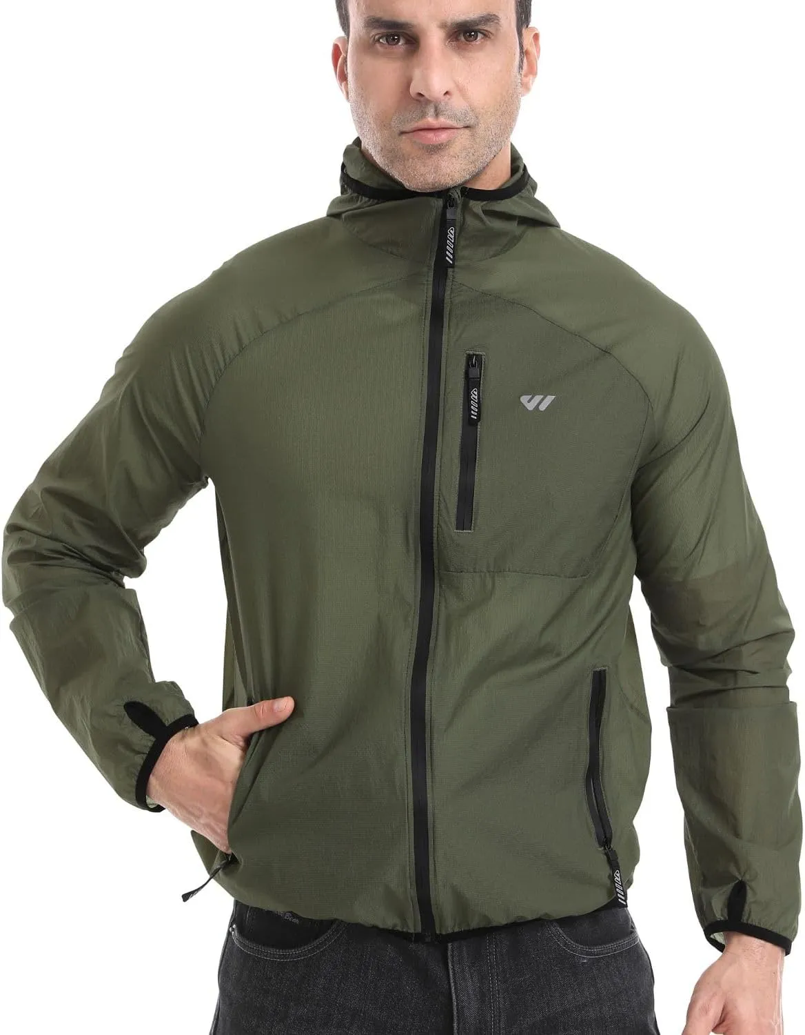 Wulibike Mens Windbreaker Jackets Lightweight men's cycling jacket with Hood Unisex Packable Golf Running Wind Breaker Jacket
