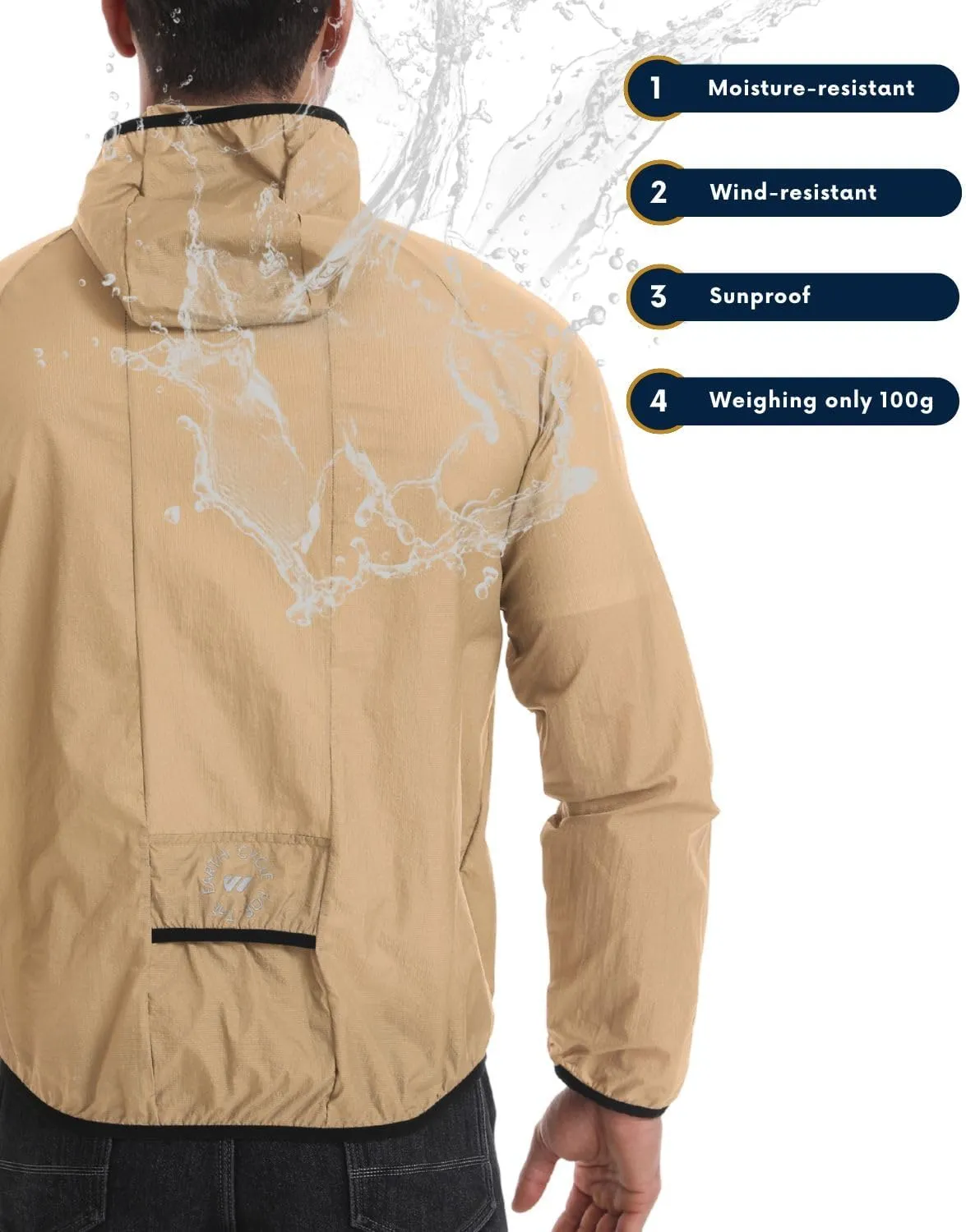 Wulibike Mens Windbreaker Jackets Lightweight men's cycling jacket with Hood Unisex Packable Golf Running Wind Breaker Jacket