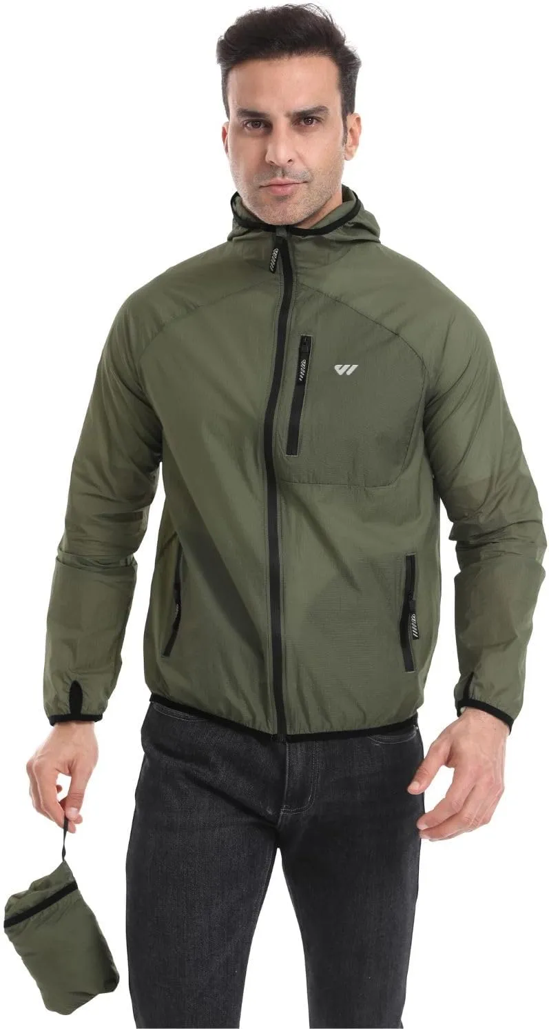 Wulibike Mens Windbreaker Jackets Lightweight men's cycling jacket with Hood Unisex Packable Golf Running Wind Breaker Jacket