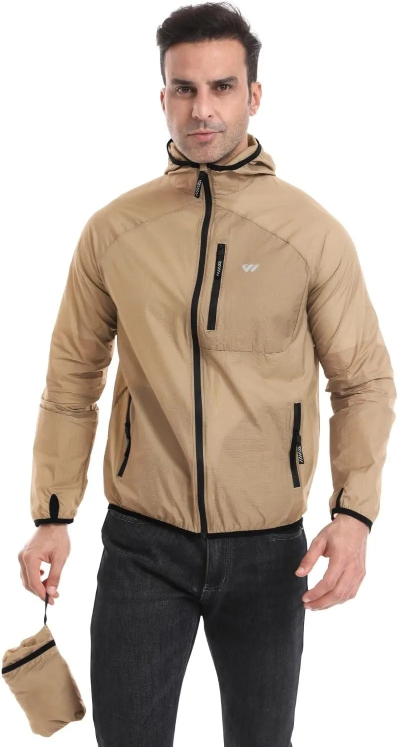 Wulibike Mens Windbreaker Jackets Lightweight men's cycling jacket with Hood Unisex Packable Golf Running Wind Breaker Jacket