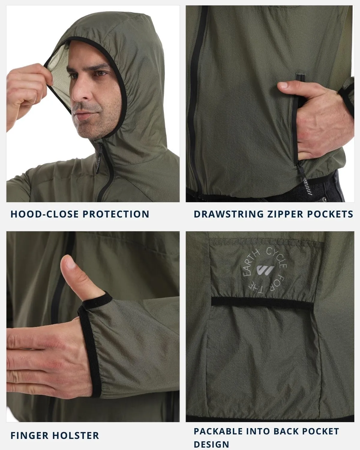 Wulibike Mens Windbreaker Jackets Lightweight men's cycling jacket with Hood Unisex Packable Golf Running Wind Breaker Jacket
