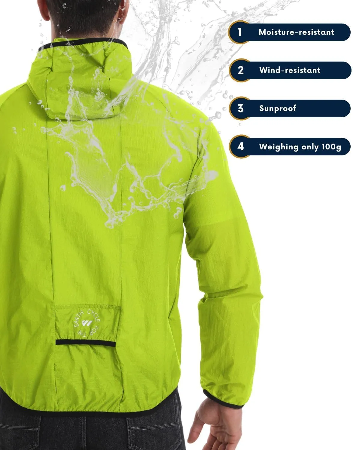 Wulibike Mens Windbreaker Jackets Lightweight men's cycling jacket with Hood Unisex Packable Golf Running Wind Breaker Jacket