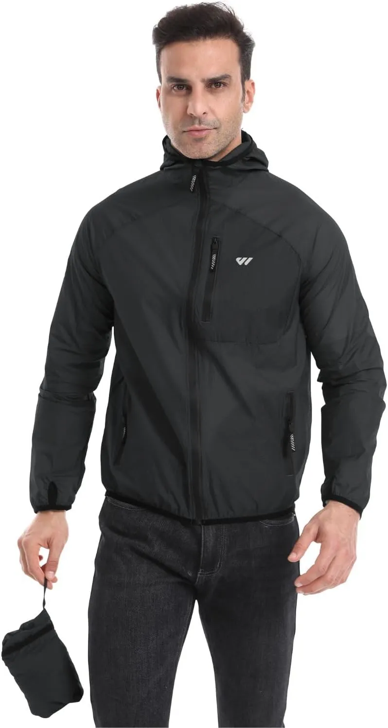 Wulibike Mens Windbreaker Jackets Lightweight men's cycling jacket with Hood Unisex Packable Golf Running Wind Breaker Jacket