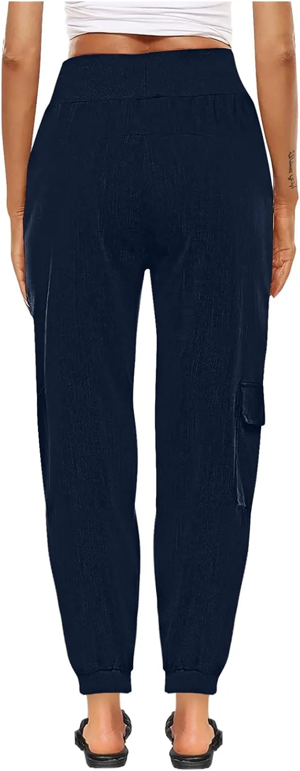XUNRYAN Cargo Pants Womens High Waist Hiking Pants Lightweight Outdoor Athletic Pants Crop Trousers Joggers w Pockets