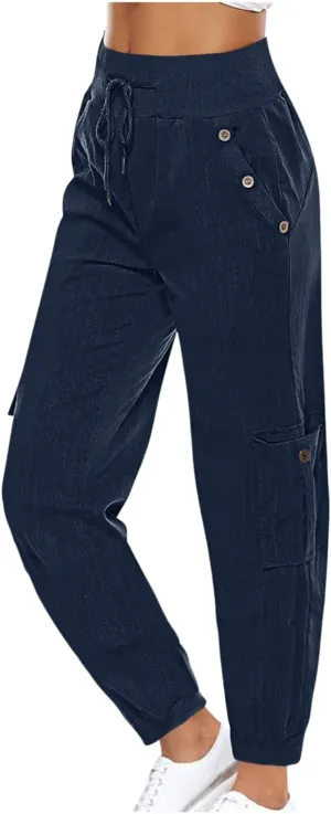 XUNRYAN Cargo Pants Womens High Waist Hiking Pants Lightweight Outdoor Athletic Pants Crop Trousers Joggers w Pockets