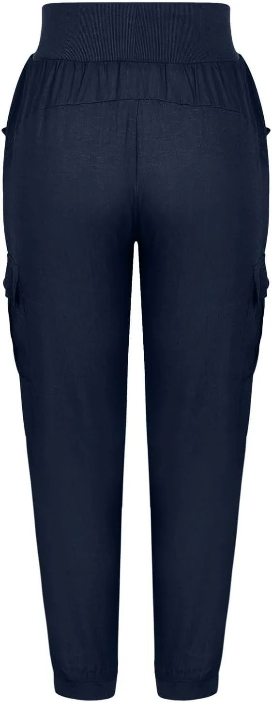 XUNRYAN Cargo Pants Womens High Waist Hiking Pants Lightweight Outdoor Athletic Pants Crop Trousers Joggers w Pockets