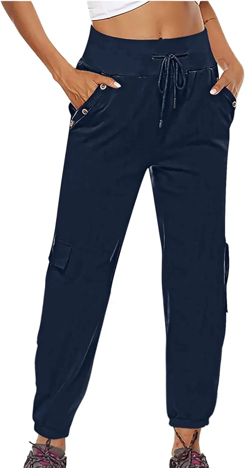 XUNRYAN Cargo Pants Womens High Waist Hiking Pants Lightweight Outdoor Athletic Pants Crop Trousers Joggers w Pockets