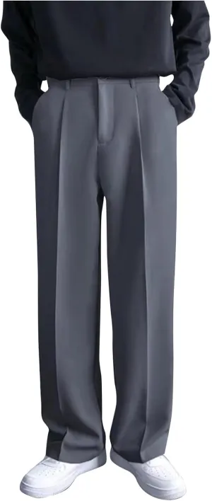 Ymosrh Men's Pants Business Casual Pants Loose Solid Color Pleated Dress Pants Trousers Mens, 32-38