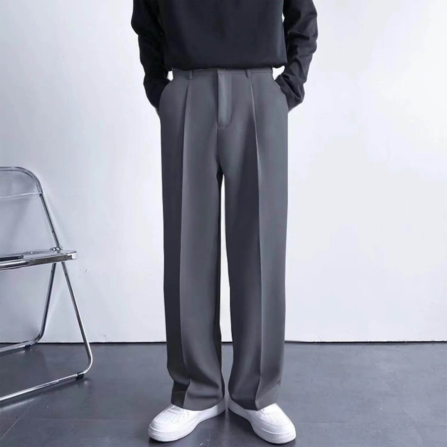 Ymosrh Men's Pants Business Casual Pants Loose Solid Color Pleated Dress Pants Trousers Mens, 32-38