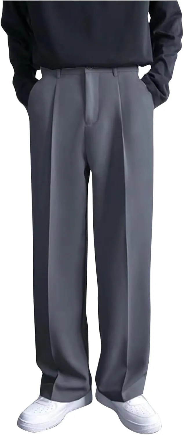 Ymosrh Men's Pants Business Casual Pants Loose Solid Color Pleated Dress Pants Trousers Mens, 32-38