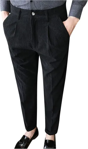 Ymosrh Men's Pants Fashion Slim Fit Corduroy Trousers Business Formal Pants Casual Golf, S-2XL