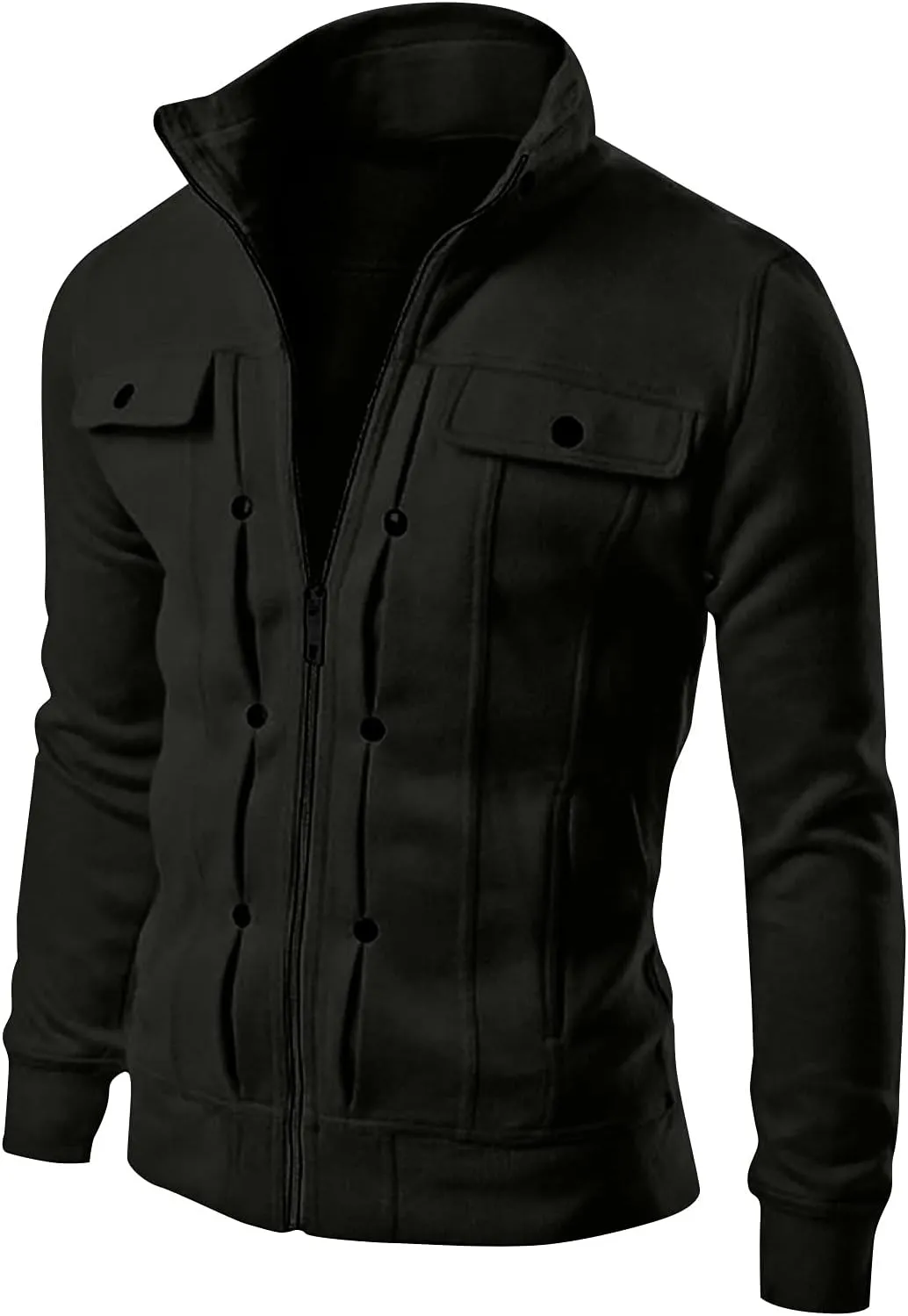Ymosrh Mens Winter Jackets Men's Fashion Casual Loose Stand Collar Button Decorated Sweatshirt Jacket for Men