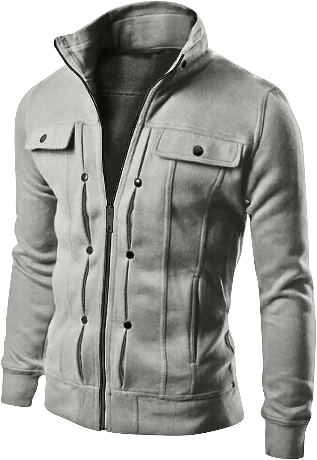 Ymosrh Mens Winter Jackets Men's Fashion Casual Loose Stand Collar Button Decorated Sweatshirt Jacket for Men