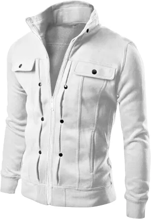 Ymosrh Mens Winter Jackets Men's Fashion Casual Loose Stand Collar Button Decorated Sweatshirt Jacket for Men