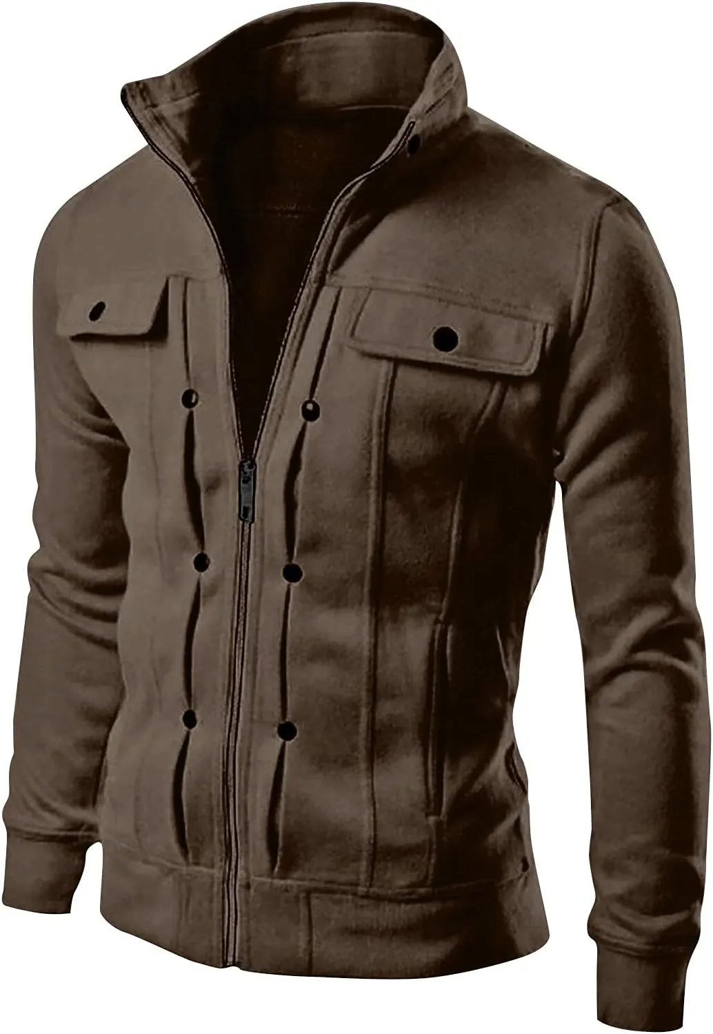Ymosrh Mens Winter Jackets Men's Fashion Casual Loose Stand Collar Button Decorated Sweatshirt Jacket for Men
