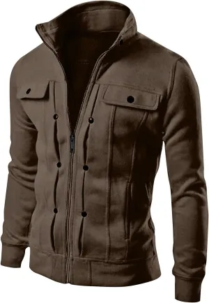 Ymosrh Mens Winter Jackets Men's Fashion Casual Loose Stand Collar Button Decorated Sweatshirt Jacket for Men