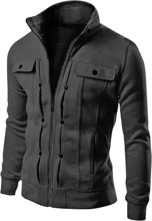 Ymosrh Mens Winter Jackets Men's Fashion Casual Loose Stand Collar Button Decorated Sweatshirt Jacket for Men