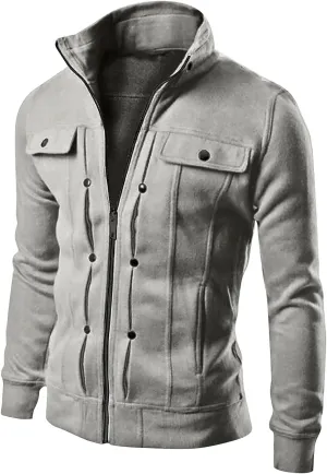 Ymosrh Mens Winter Jackets Men's Fashion Casual Loose Stand Collar Button Decorated Sweatshirt Jacket for Men