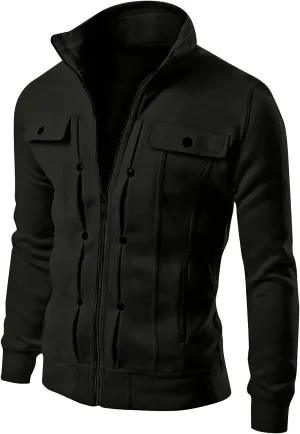 Ymosrh Mens Winter Jackets Men's Fashion Casual Loose Stand Collar Button Decorated Sweatshirt Jacket for Men