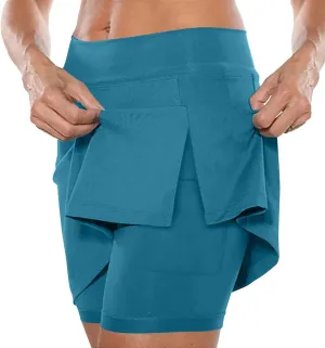 Yoga Skorts for Women Mid Waist Athletic Sports Pants with Split Skirt Casual Shorts Tummy Control Plus Size Skort