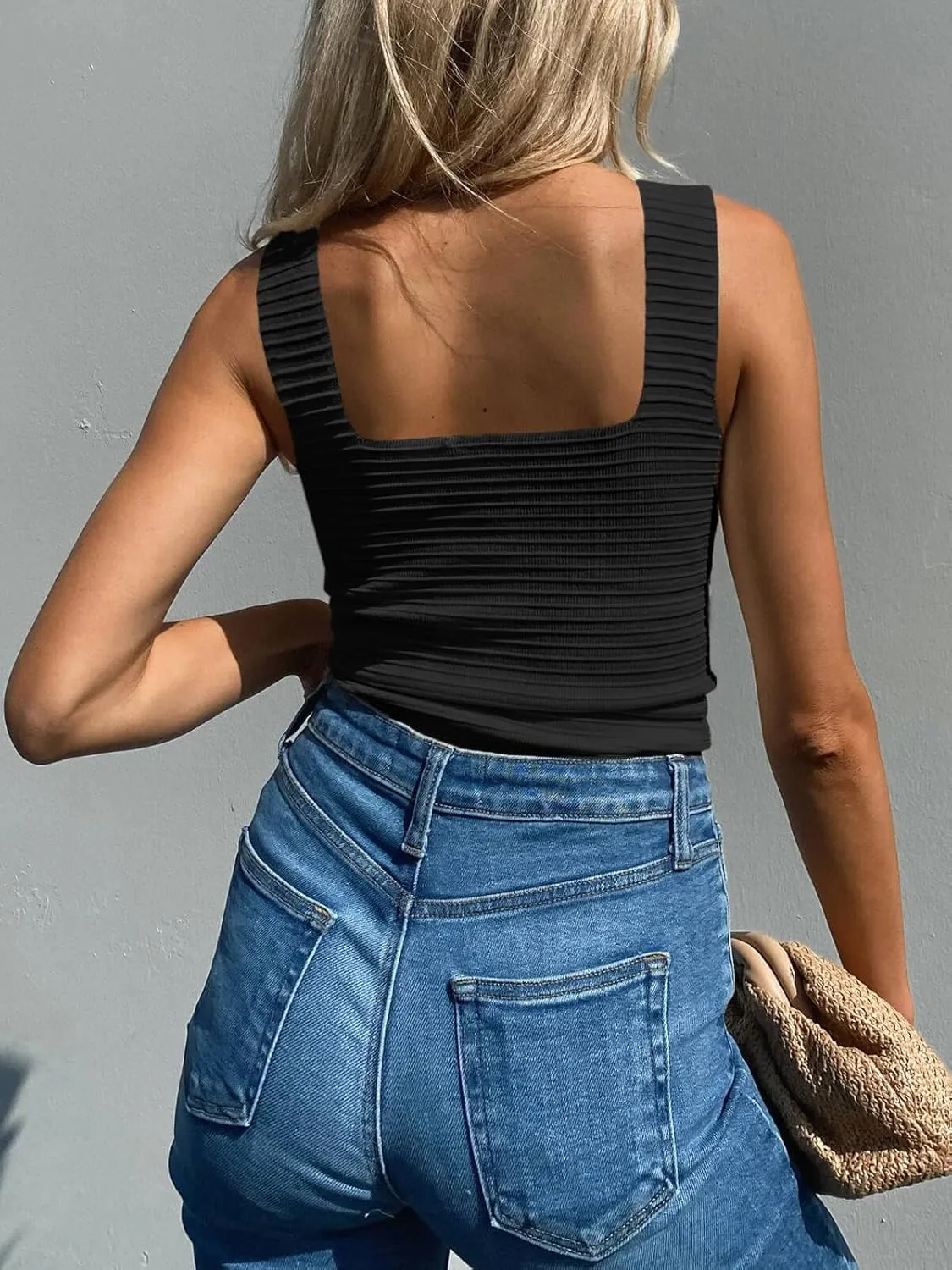 ZDC Womens Ribbed Tank Tops 2025 Summer Square Neck Sleeveless Tops Casual Slim Knit Shirts Tees