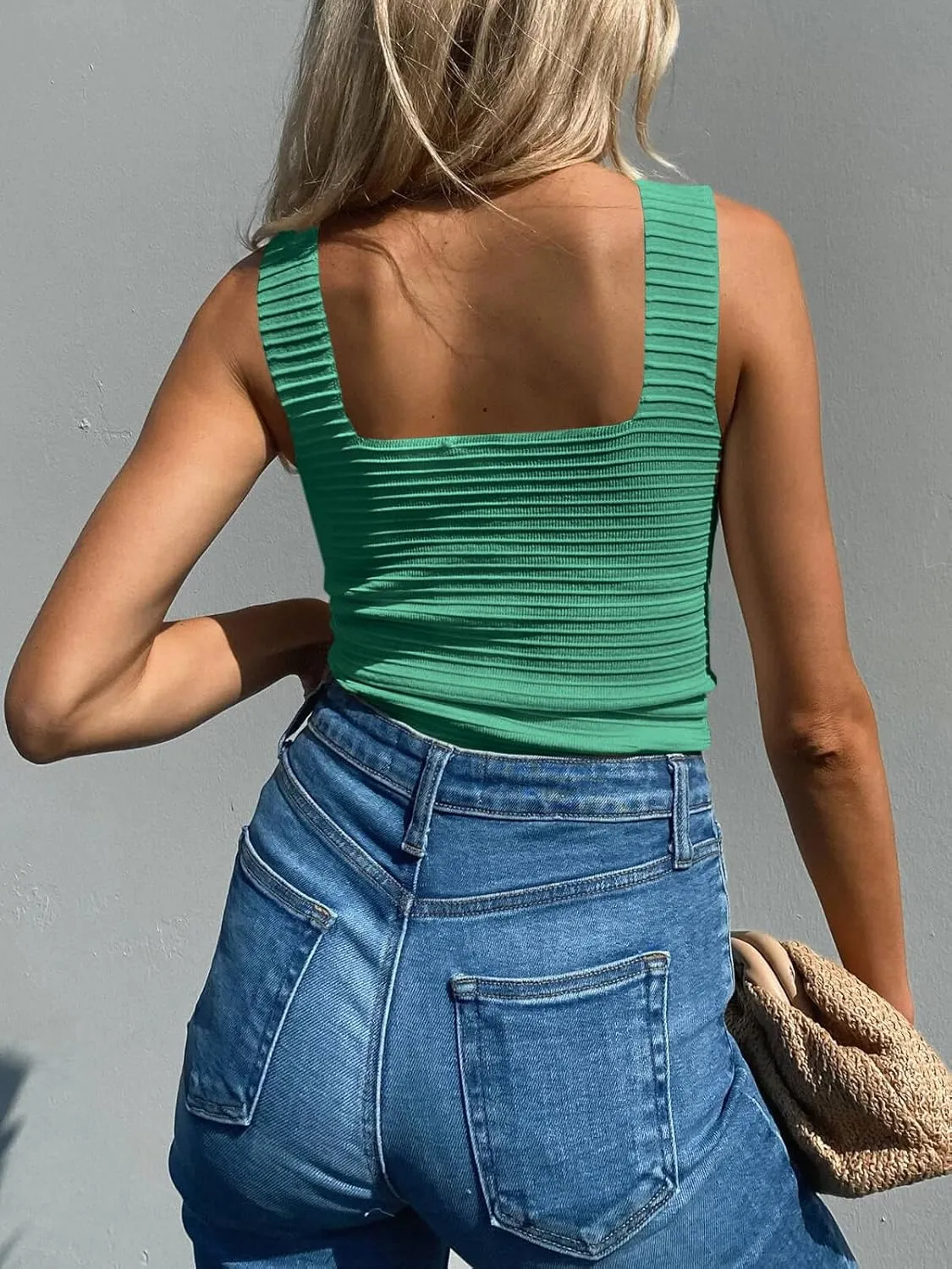 ZDC Womens Ribbed Tank Tops 2025 Summer Square Neck Sleeveless Tops Casual Slim Knit Shirts Tees