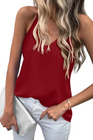 Zeagoo Camisole Tops for Women V-Neck Spaghetti Strap Tank Top Long Sexy Flowy Summer Textured Sleeveless Tops