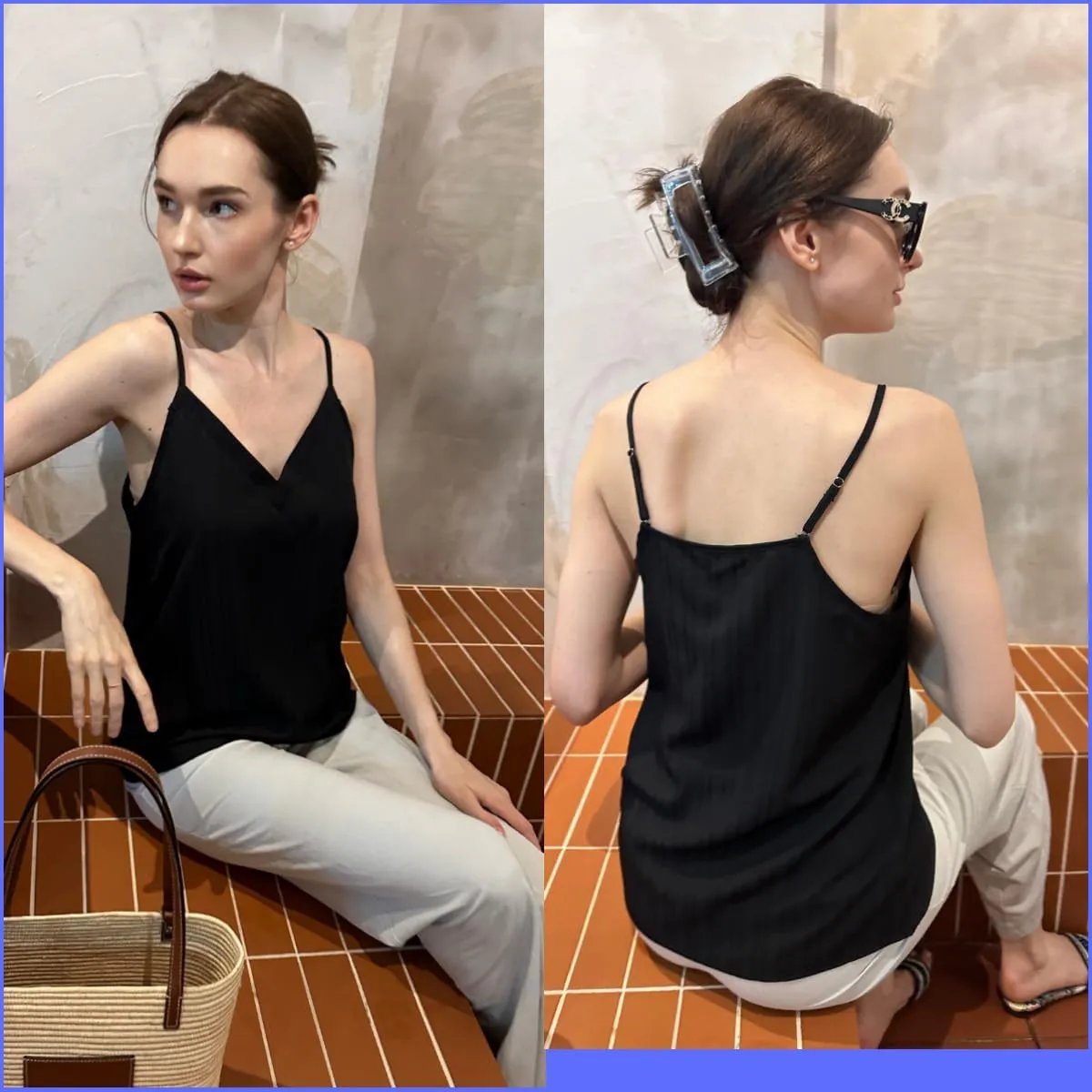 Zeagoo Camisole Tops for Women V-Neck Spaghetti Strap Tank Top Long Sexy Flowy Summer Textured Sleeveless Tops