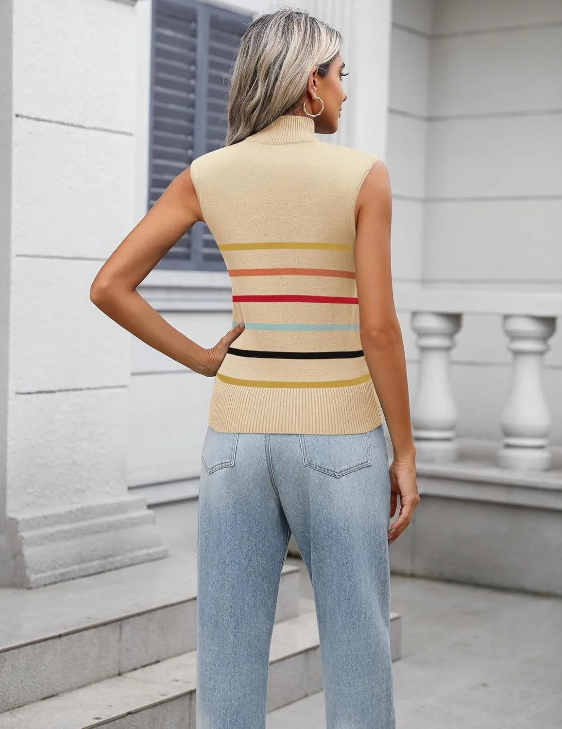 Zeagoo Women's 2025 Mock Turtle Neck Sweater Vest Sleeveless Knit Pullover Tank Tops Casual Trendy Slim Fitted Tops