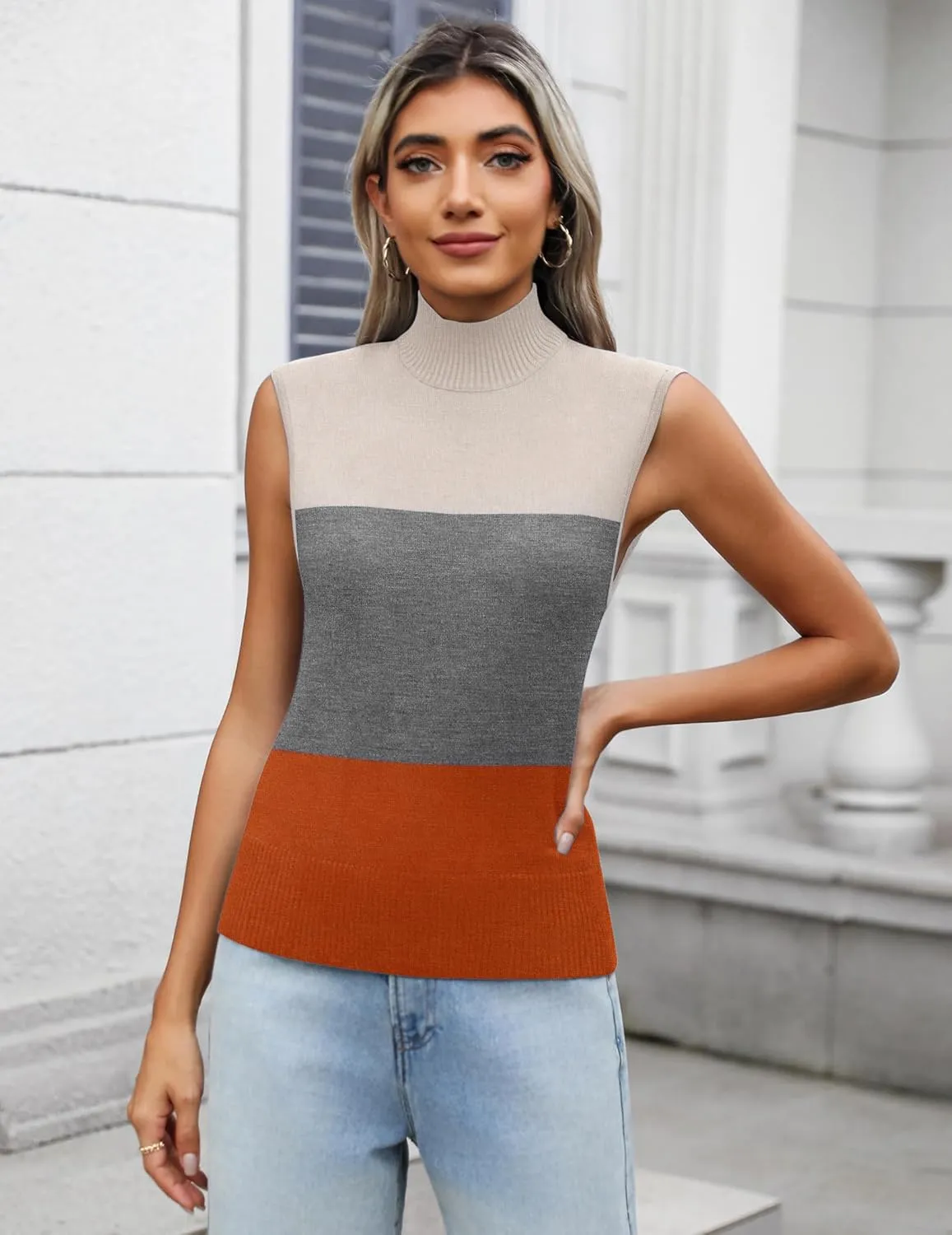 Zeagoo Women's 2025 Mock Turtle Neck Sweater Vest Sleeveless Knit Pullover Tank Tops Casual Trendy Slim Fitted Tops
