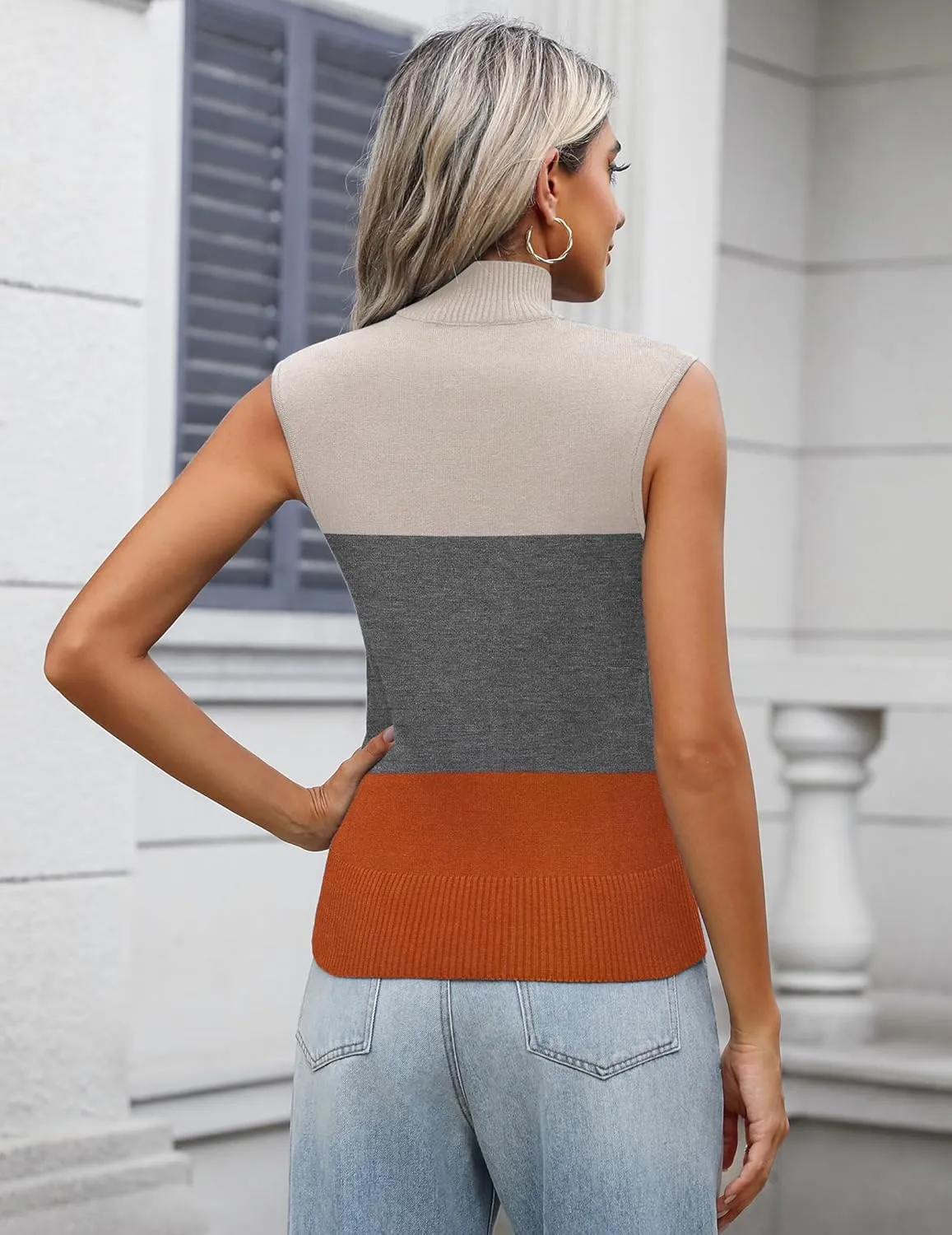 Zeagoo Women's 2025 Mock Turtle Neck Sweater Vest Sleeveless Knit Pullover Tank Tops Casual Trendy Slim Fitted Tops