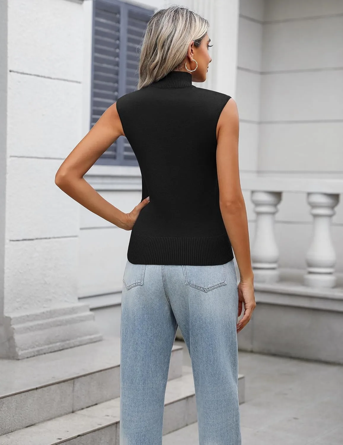 Zeagoo Women's 2025 Mock Turtle Neck Sweater Vest Sleeveless Knit Pullover Tank Tops Casual Trendy Slim Fitted Tops