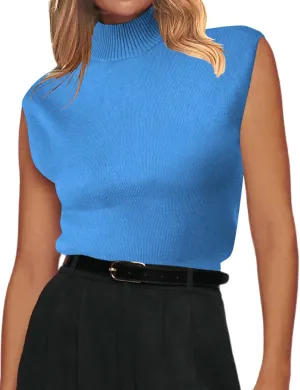 Zeagoo Women's 2025 Mock Turtle Neck Sweater Vest Sleeveless Knit Pullover Tank Tops Casual Trendy Slim Fitted Tops