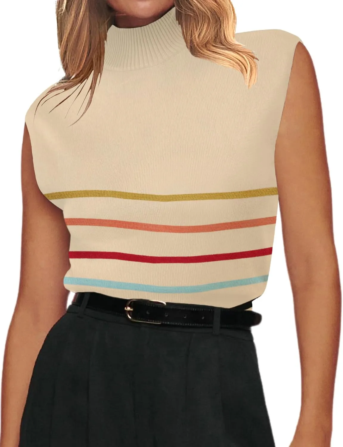 Zeagoo Women's 2025 Mock Turtle Neck Sweater Vest Sleeveless Knit Pullover Tank Tops Casual Trendy Slim Fitted Tops