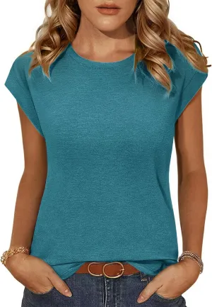 Zeagoo Womens 3 Pack Crewneck Cap Sleeve Tank Tops Casual Basic T Shirts Loose Fit Tee Summer Tops 2025