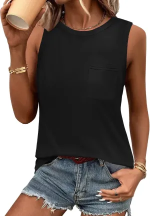Zeagoo Women's 3 Pack Tank Tops 2025 Loose Fit High Neck Summer Top Dressy Casual Sleeveless Shirts with Pocket