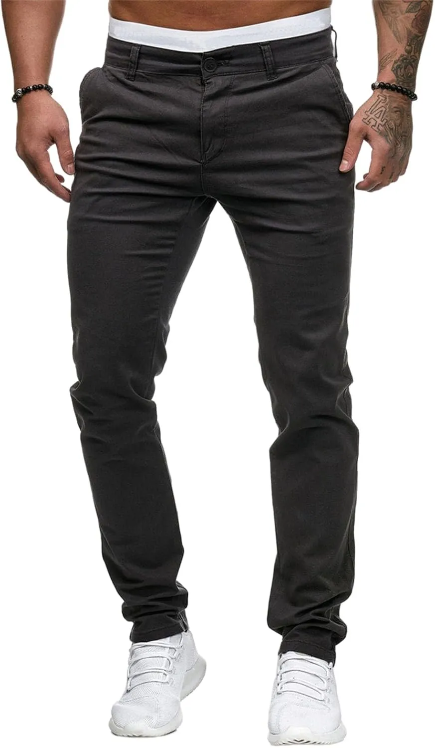 ZWRXW Men's Pants Slim Fit Casual Stretch Sweatpants Flat-Front Skinny Dress Comfy Chino Long Pant with Pockets